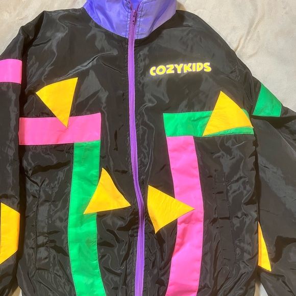 Vtg 80s 90s Jacket Cozy Kids Snow Coat Pink Color Block Girl Youth Small - Picture 11 of 11